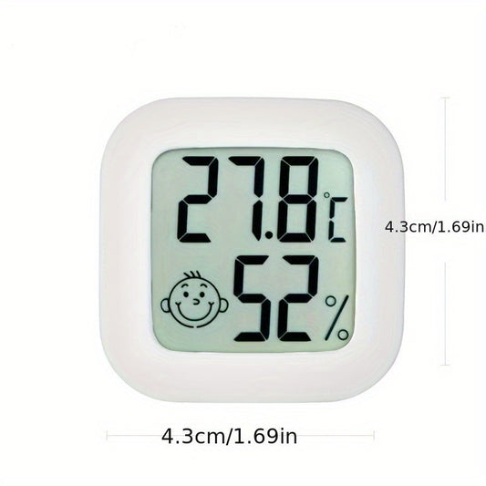 Compact Smart Smile Mini Digital Thermometer with LCD Display provides fast, accurate room temperature and humidity monitoring with included battery. Ideal for indoor use.