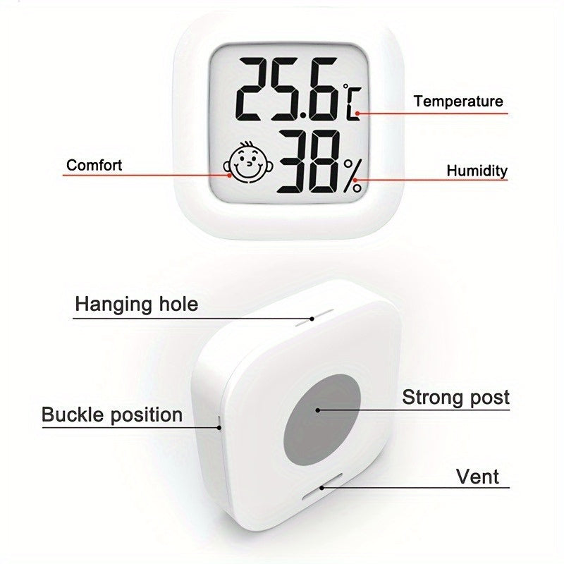 Compact Smart Smile Mini Digital Thermometer with LCD Display provides fast, accurate room temperature and humidity monitoring with included battery. Ideal for indoor use.