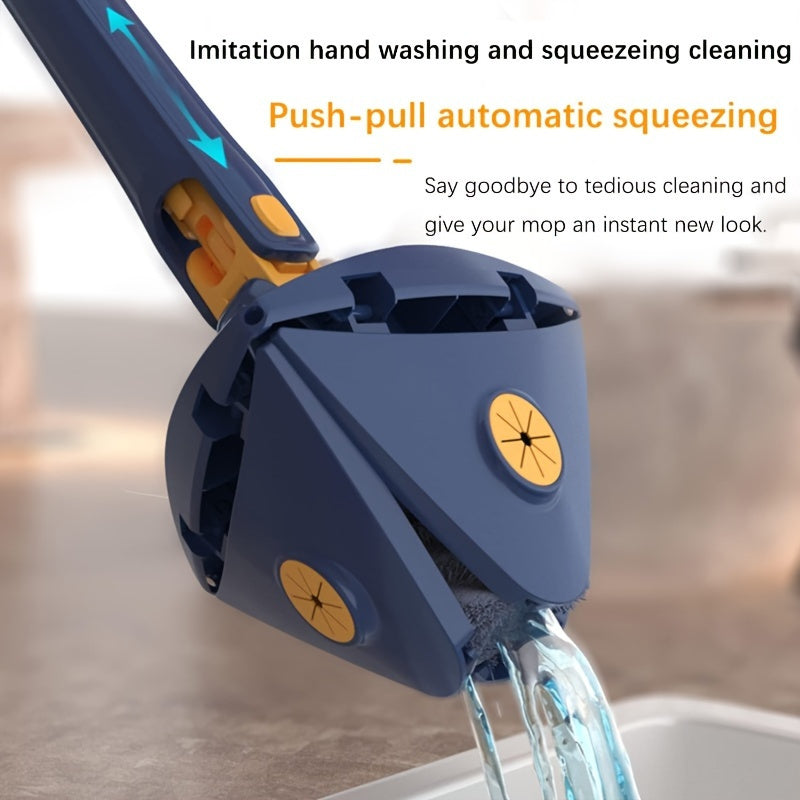 360-Degree Rotating Triangle Mop Set with Telescoping Handle - Ideal for Cleaning Bathtubs, Tiles, Glass, and Floors. Features Push-Pull Automatic Squeeze and Adjustable Design. Compatible with a Variety of Cleaning Cloths. Suitable for Use in Living