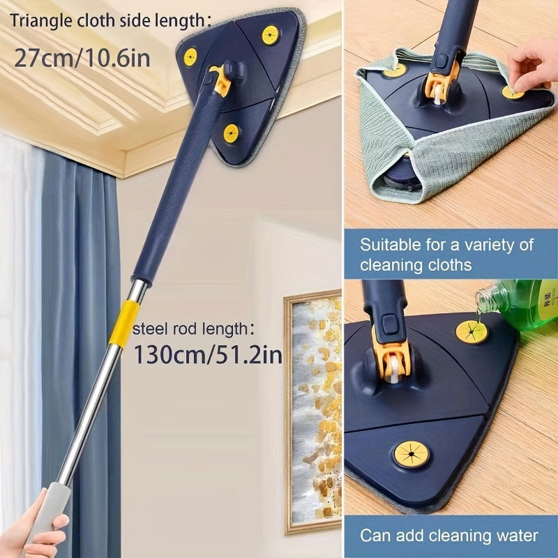 360-Degree Rotating Triangle Mop Set with Telescoping Handle - Ideal for Cleaning Bathtubs, Tiles, Glass, and Floors. Features Push-Pull Automatic Squeeze and Adjustable Design. Compatible with a Variety of Cleaning Cloths. Suitable for Use in Living