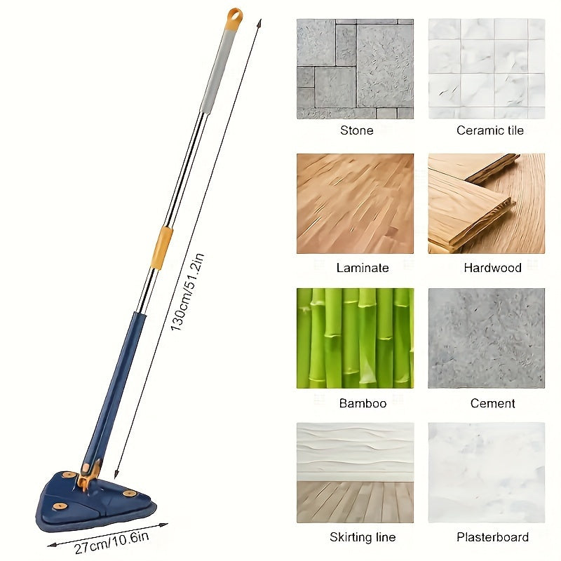 360-Degree Rotating Triangle Mop Set with Telescoping Handle - Ideal for Cleaning Bathtubs, Tiles, Glass, and Floors. Features Push-Pull Automatic Squeeze and Adjustable Design. Compatible with a Variety of Cleaning Cloths. Suitable for Use in Living