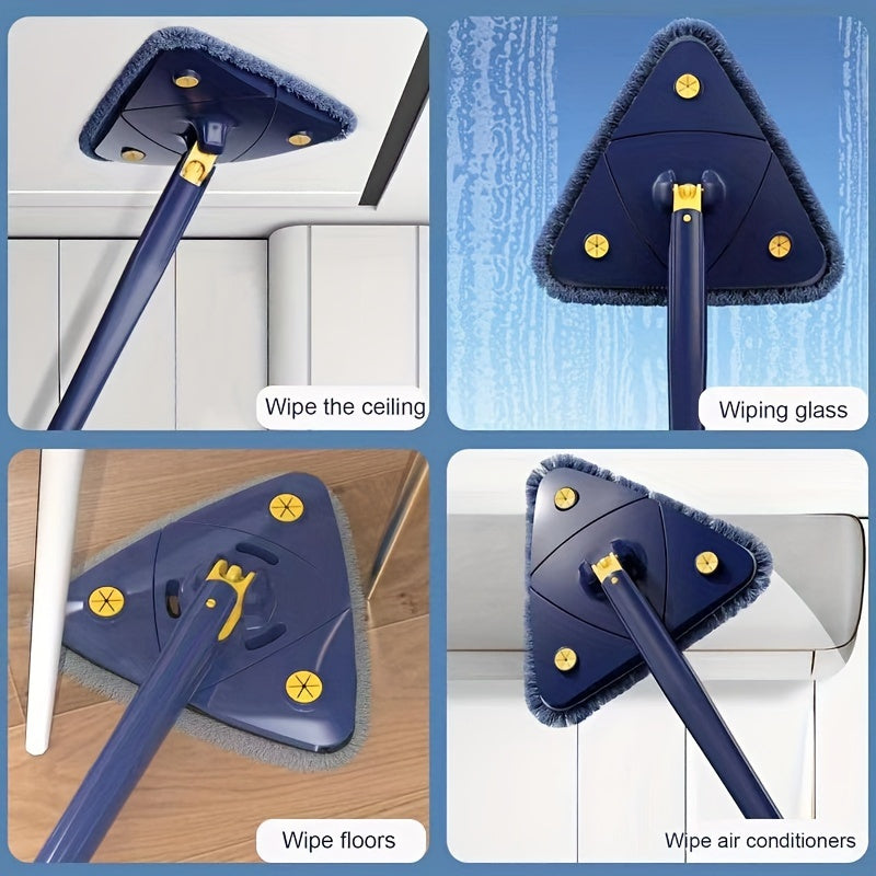 360-Degree Rotating Triangle Mop Set with Telescoping Handle - Ideal for Cleaning Bathtubs, Tiles, Glass, and Floors. Features Push-Pull Automatic Squeeze and Adjustable Design. Compatible with a Variety of Cleaning Cloths. Suitable for Use in Living