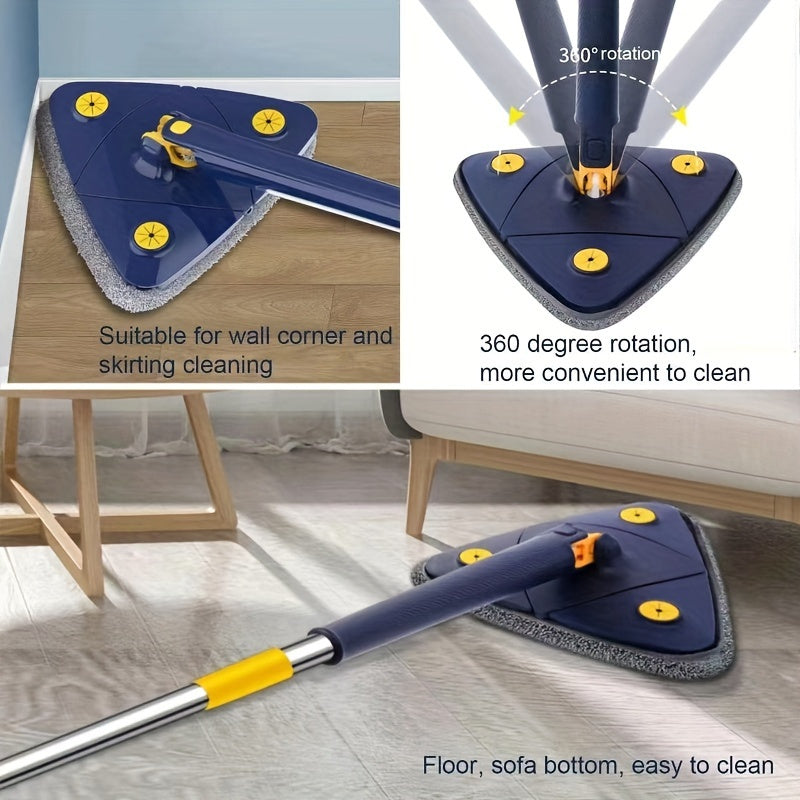 360-Degree Rotating Triangle Mop Set with Telescoping Handle - Ideal for Cleaning Bathtubs, Tiles, Glass, and Floors. Features Push-Pull Automatic Squeeze and Adjustable Design. Compatible with a Variety of Cleaning Cloths. Suitable for Use in Living