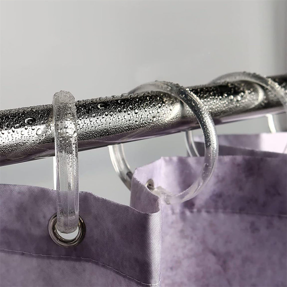 12pcs/pack of new style clear plastic shower curtain rings with easy snap closure hooks made of lightweight high quality plastic. Sturdy, rustproof, and O-shaped design is easy to bend. Crystal clear material that is not easy to break.