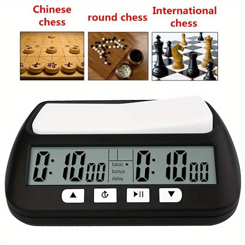 1pc Portable Digital Chess Clock with 3-in-1 Multifunctional Timer, Tournament & Bonus Time Features, Black & White Display (Batteries Not Included)