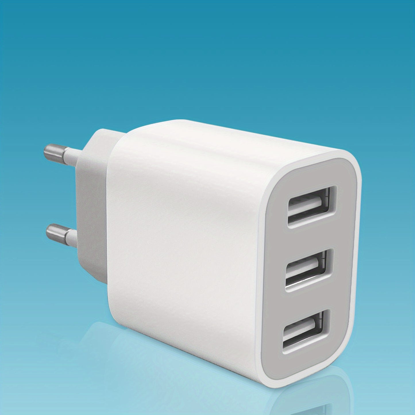 Fast-charging USB wall charger for iPhone and Samsung Galaxy devices.