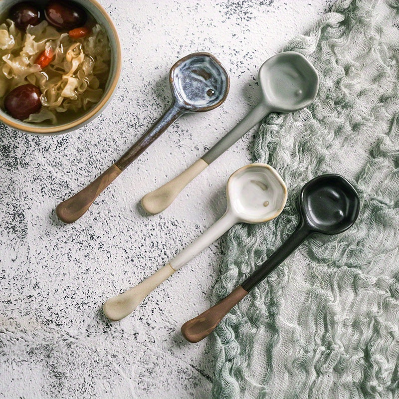 This long-handled Japanese ceramic coffee spoon has a rustic charm and is ideal for stirring tea or coffee. Made of heat-resistant ceramic material, it serves as a stylish accessory for your kitchen and dining experience.