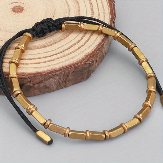 This bracelet set includes two handmade Tibetan pure copper beads on a woven black cord. It is a unisex vintage tribal Buddhist design that is adjustable and perfect for all seasons. A great Valentine's Day gift, it is suitable for daily wear and special