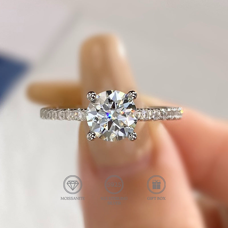 Gorgeous Moissanite Engagement Ring - Available in 1/2/3/5/10ct, Stunning Four-Prong Setting, Ideal for Weddings & Special Events, Lovely Present for Her