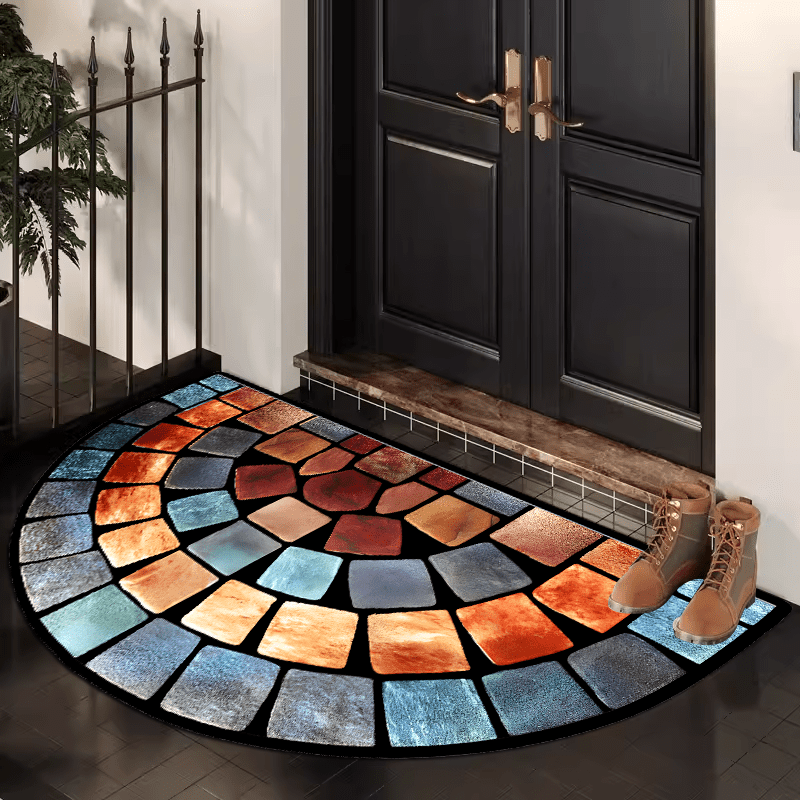 Vibrant Mosaic Stone Print Door Mat - 1 Piece - Thick, Non-Slip, Soft Velvet Mat for Home Decor - Ideal for Porch & Living Room - Polyester - Machine Washable - Living Room Rugs