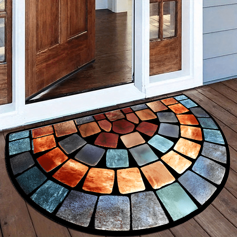 Vibrant Mosaic Stone Print Door Mat - 1 Piece - Thick, Non-Slip, Soft Velvet Mat for Home Decor - Ideal for Porch & Living Room - Polyester - Machine Washable - Living Room Rugs