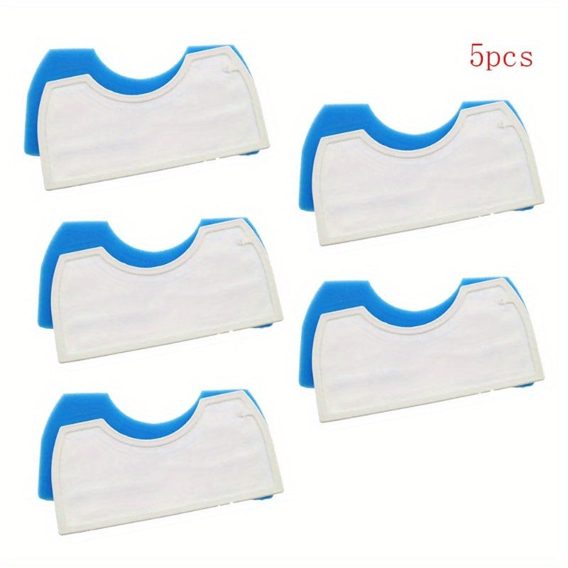 Replacement parts for Samsung DJ97-01040C robot vacuum, SC43/SC44/SC45/SC47 series. Includes a 5-pack of blue sponge filters and plastic vacuum floor attachment kit.