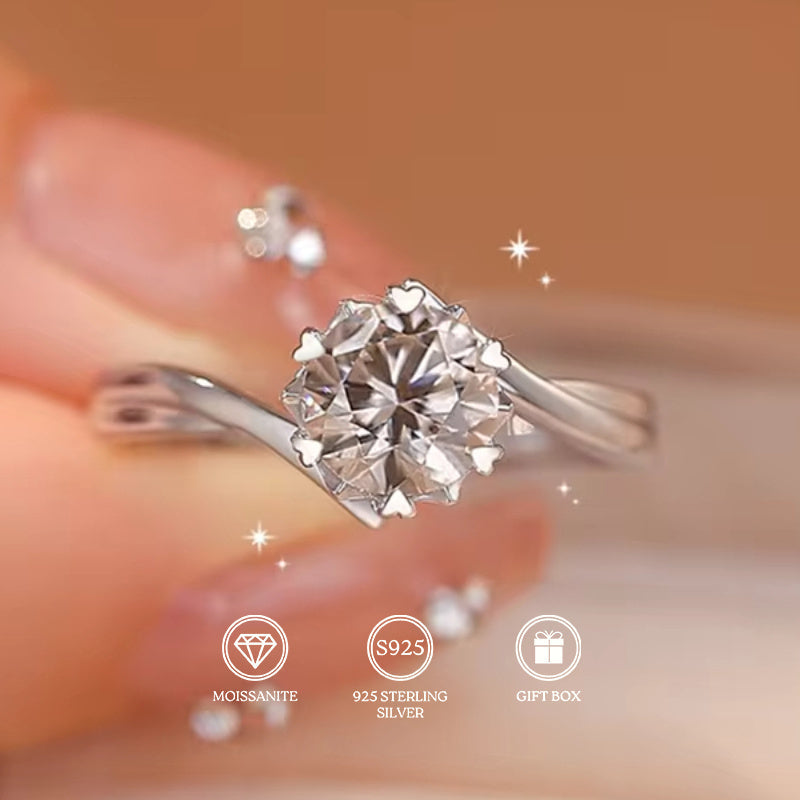 1. Equally sparkling 2.1g Moissanite Solitaire Engagement Ring featuring a 0.5/1 CARAT stone set in a six-prong design. This Shiny Promise Ring also doubles as a Female Wedding Band.