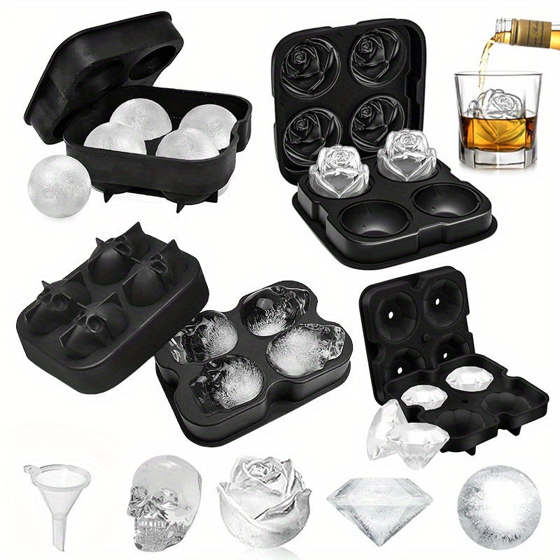 Homemade Silicone Ice Tray Mold for Whiskey Ice Balls with Rose, Diamond, and Skull Designs