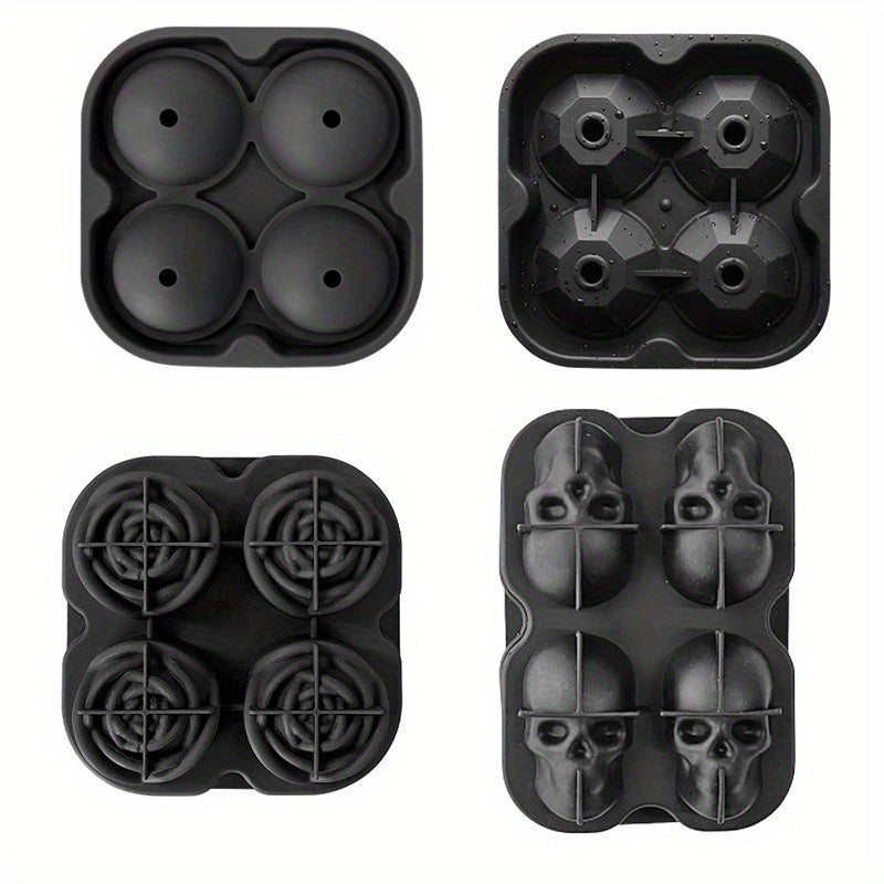 Homemade Silicone Ice Tray Mold for Whiskey Ice Balls with Rose, Diamond, and Skull Designs