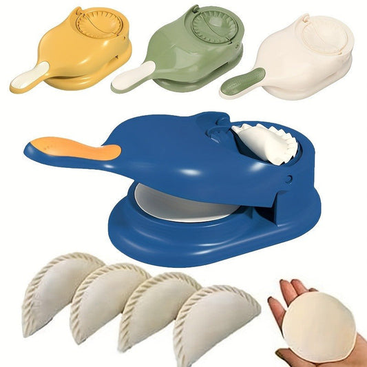 Dumpling Maker Kit - Mukammal Dumpling va Tortilla uchun Oson Press, Mustahkam Plastik, Yaratish uchun Oshxona DIY Asbobi, Moviy va Sariq Aksentlar bilan, Uyda tayyorlangan Dumplinglar uchun Ideal, 2-in-1 Qo'l Dumpling Maker Press