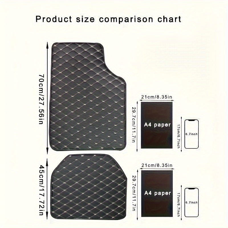 Premium PU leather car floor mats, universal fit, waterproof, easy to clean, complete set for auto interiors.