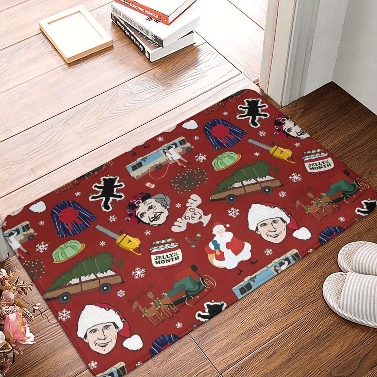 Polyester Doormat with Family Christmas Vacation Theme - Non-Slip, Easy-to-Clean, Lightweight Entryway Rug for Holiday Decor in Living Room, Bedroom, or Balcony