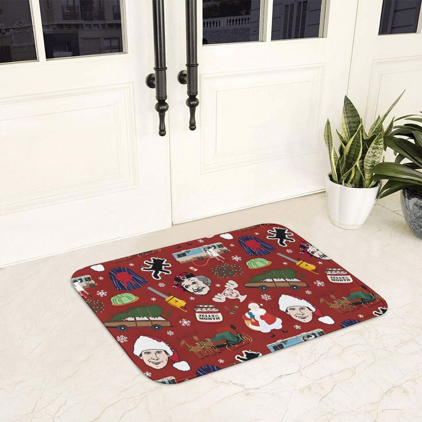 Polyester Doormat with Family Christmas Vacation Theme - Non-Slip, Easy-to-Clean, Lightweight Entryway Rug for Holiday Decor in Living Room, Bedroom, or Balcony