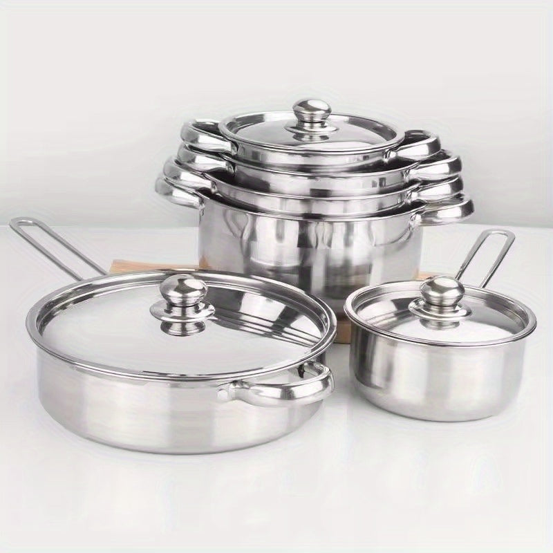 High-quality, Luxury 12-Piece Stainless Steel Cookware Collection - Strong, Non-Stick Cooking Essentials for Household and Professional Kitchens