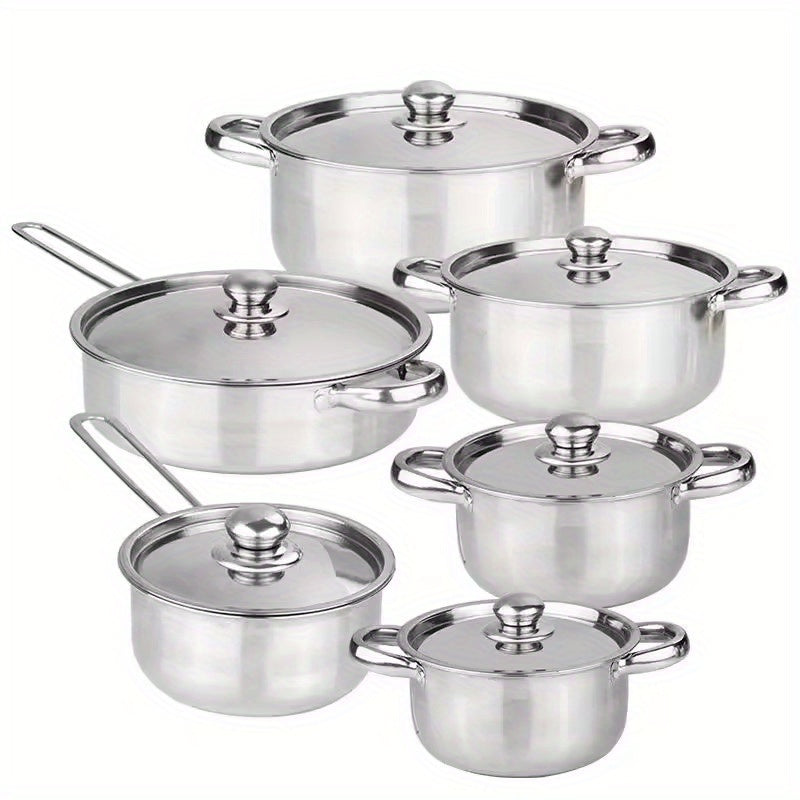 High-quality, Luxury 12-Piece Stainless Steel Cookware Collection - Strong, Non-Stick Cooking Essentials for Household and Professional Kitchens