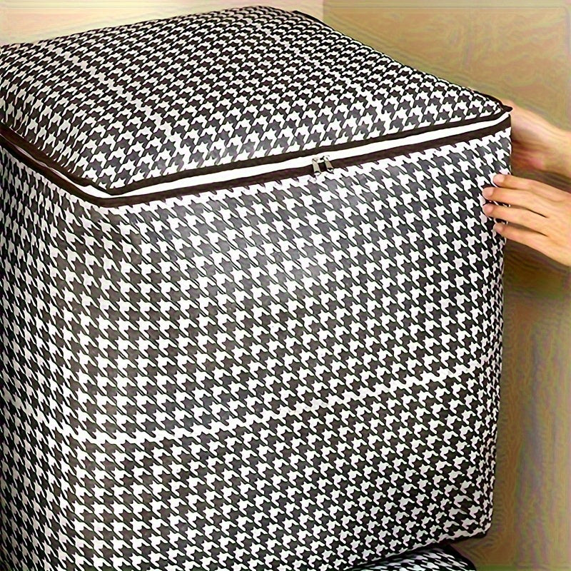 1pc 180L houndstooth storage container with double zippers and handles, ideal for storing clothes, quilts, and protecting against dust and moisture. Great for home or travel, Under-Bed