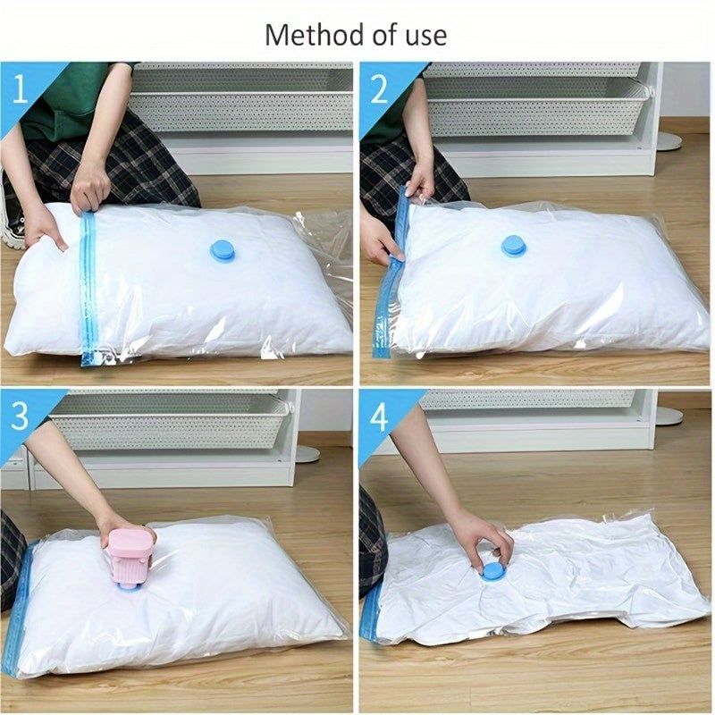 Set of 5 Transparent Vacuum Storage Bags with Blue Zipper - Space-Saving Solution for Clothes, Blankets, and Shirts - Dust-Sealed Containers made of Durable PA+PE Material with Triple Seal for Maximum Freshness - Perfect for Home, Travel, Dorms, and