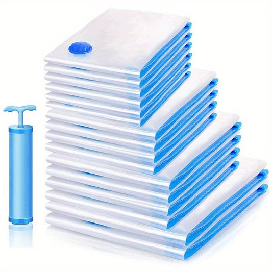 Set of 5 Transparent Vacuum Storage Bags with Blue Zipper - Space-Saving Solution for Clothes, Blankets, and Shirts - Dust-Sealed Containers made of Durable PA+PE Material with Triple Seal for Maximum Freshness - Perfect for Home, Travel, Dorms, and