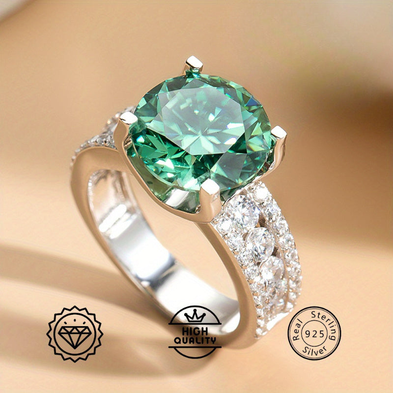 Gorgeous Blue-Green Moissanite Engagement Ring - Available in 3, 5, or 10 Carats, Set in Luxurious 925 Sterling Silver with 4 Prongs. The Perfect Gift for Her on Valentine's Day and Beyond. Let Your Love Spark and Grow with This Stunning Ring.