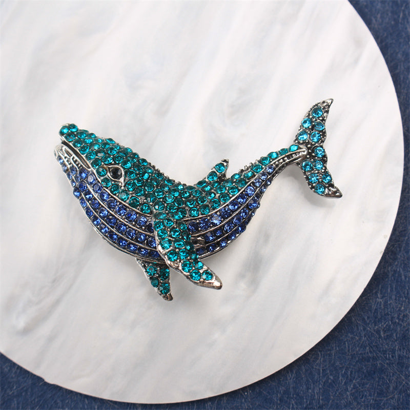 Stylish Whale Pin adorned with Glittering Rhinestones - one-of-a-kind Cartoon Animal Brooch suitable for both Men & Women, featuring a Deluxe Enamel Coating