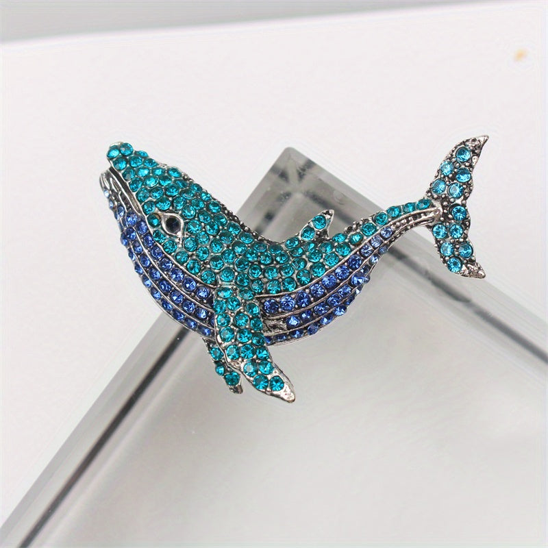 Stylish Whale Pin adorned with Glittering Rhinestones - one-of-a-kind Cartoon Animal Brooch suitable for both Men & Women, featuring a Deluxe Enamel Coating