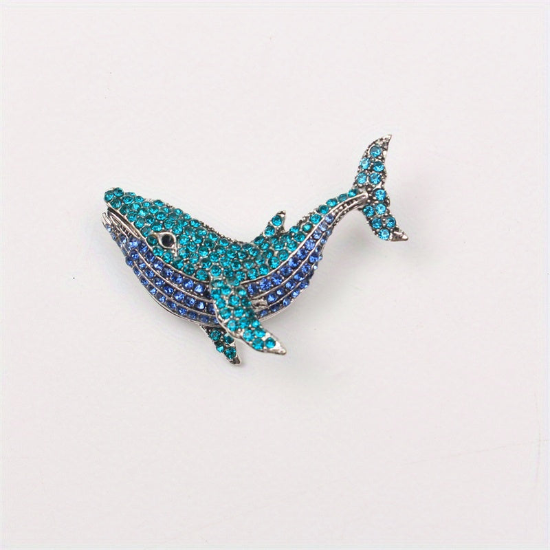 Stylish Whale Pin adorned with Glittering Rhinestones - one-of-a-kind Cartoon Animal Brooch suitable for both Men & Women, featuring a Deluxe Enamel Coating