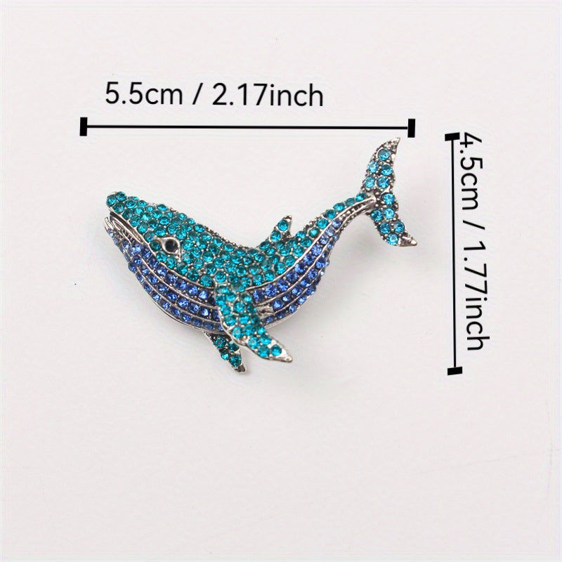 Stylish Whale Pin adorned with Glittering Rhinestones - one-of-a-kind Cartoon Animal Brooch suitable for both Men & Women, featuring a Deluxe Enamel Coating