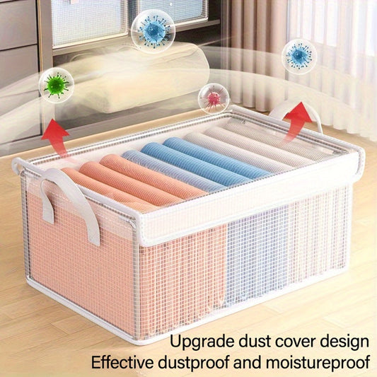 Large Capacity PVC Clothing Storage Box with Lid for Home and Dormitory Use. Keeps Clothes and Trousers Organized and Dust-Free. Foldable Wardrobe Organizer for Multi-Purpose Sorting.