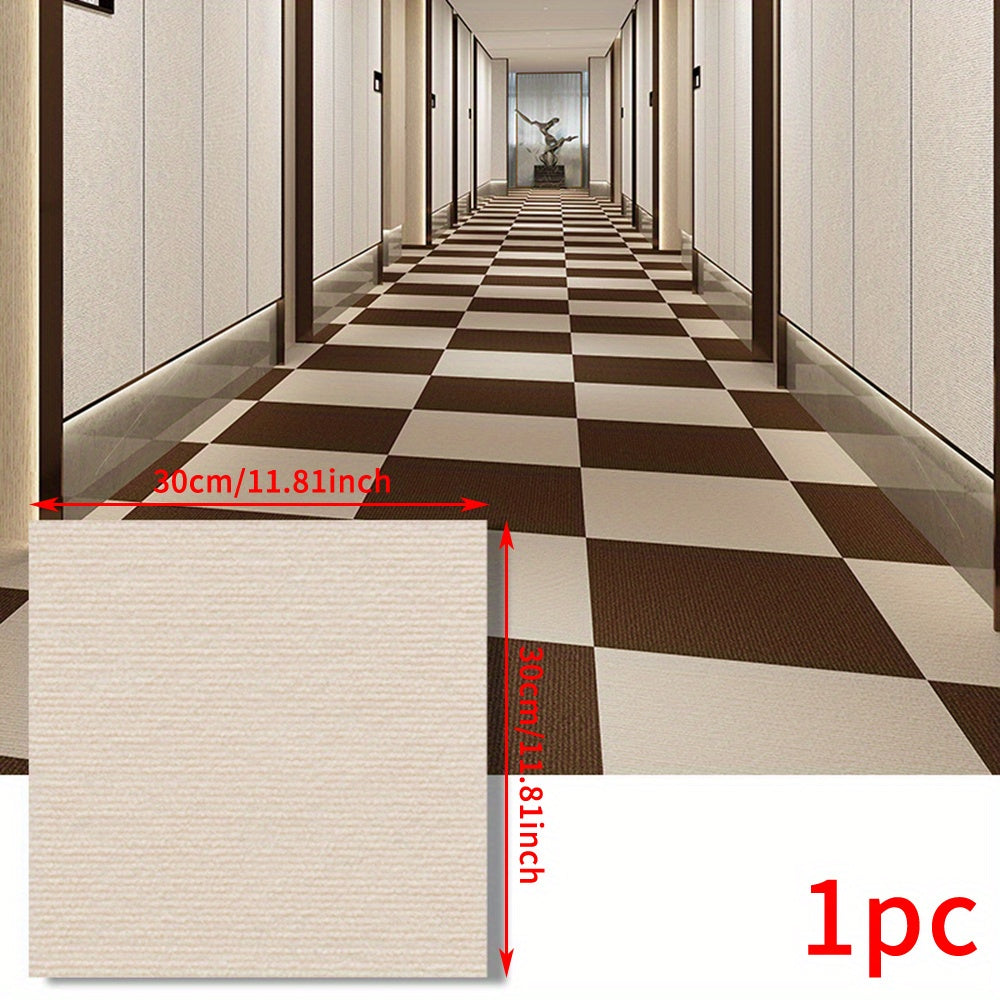 A single Self-Adhesive Soundproof Carpet Tile measuring 30.48cm x 30.48cm. Made of a machine washable polyester blend, ideal for enhancing home decor.