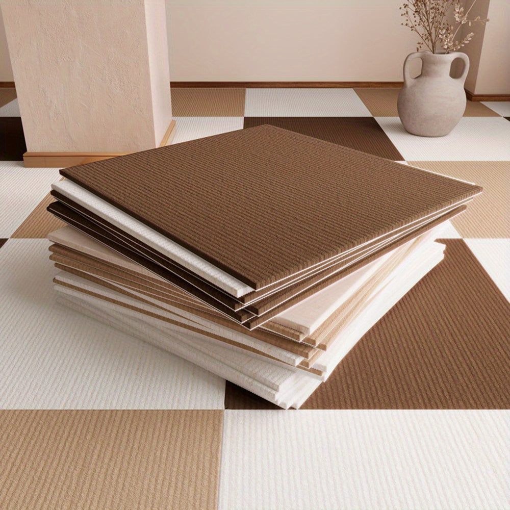 A single Self-Adhesive Soundproof Carpet Tile measuring 30.48cm x 30.48cm. Made of a machine washable polyester blend, ideal for enhancing home decor.