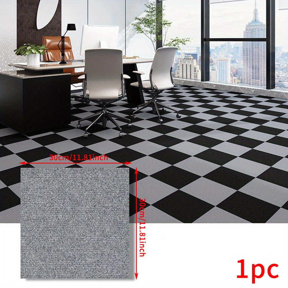 A single Self-Adhesive Soundproof Carpet Tile measuring 30.48cm x 30.48cm. Made of a machine washable polyester blend, ideal for enhancing home decor.