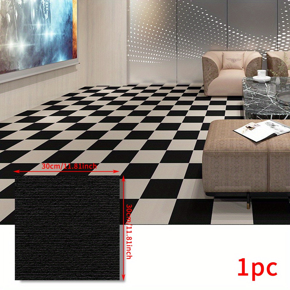 A single Self-Adhesive Soundproof Carpet Tile measuring 30.48cm x 30.48cm. Made of a machine washable polyester blend, ideal for enhancing home decor.