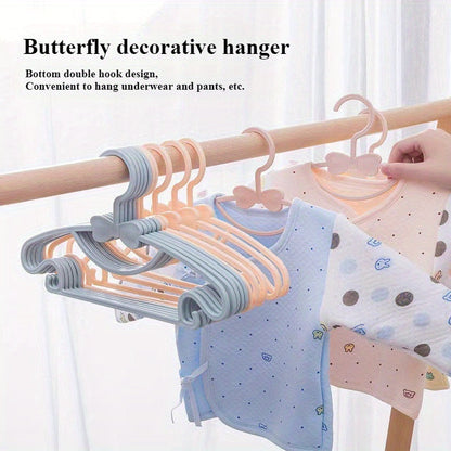 Set of 20 Plastic Kids Hangers with Butterfly Design and Dual Hooks for Secure, Space-Saving Baby Clothing Organization