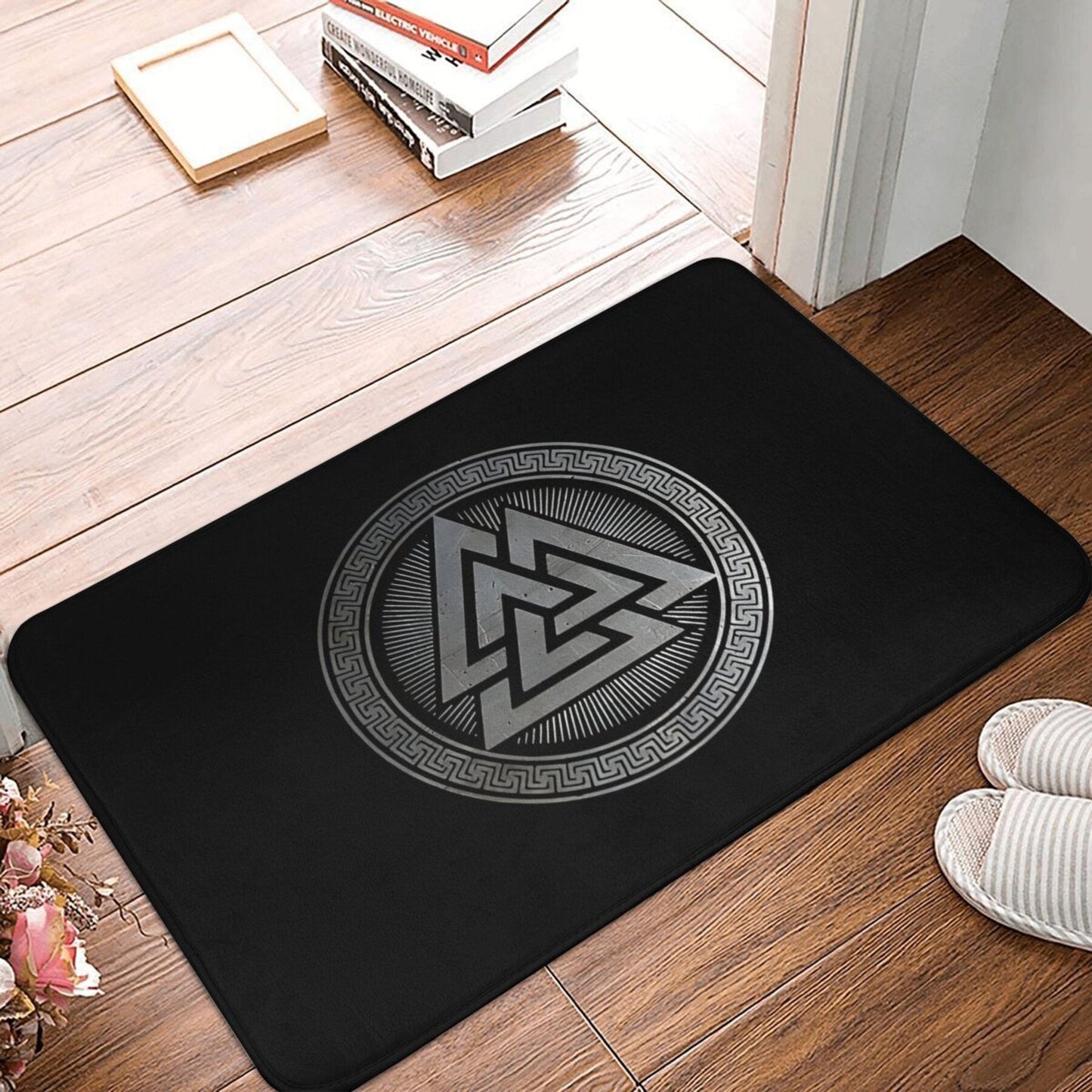 Rectangular Doormat featuring Viking Warrior Symbol - Anti-Slip, Easy-to-Clean, Lightweight Rug made of Polyester Ideal for Entryways, Living Rooms, and Home Decor