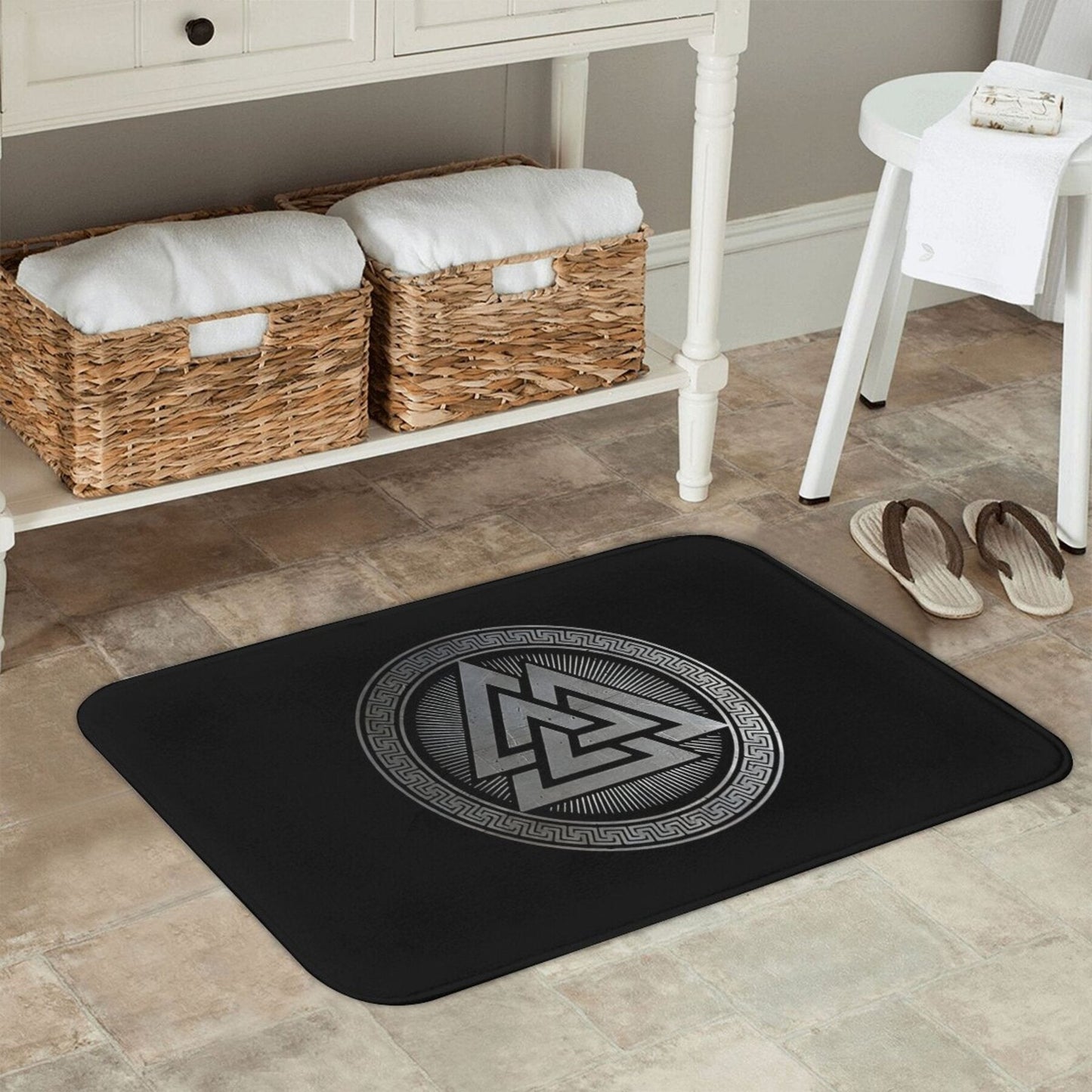 Rectangular Doormat featuring Viking Warrior Symbol - Anti-Slip, Easy-to-Clean, Lightweight Rug made of Polyester Ideal for Entryways, Living Rooms, and Home Decor