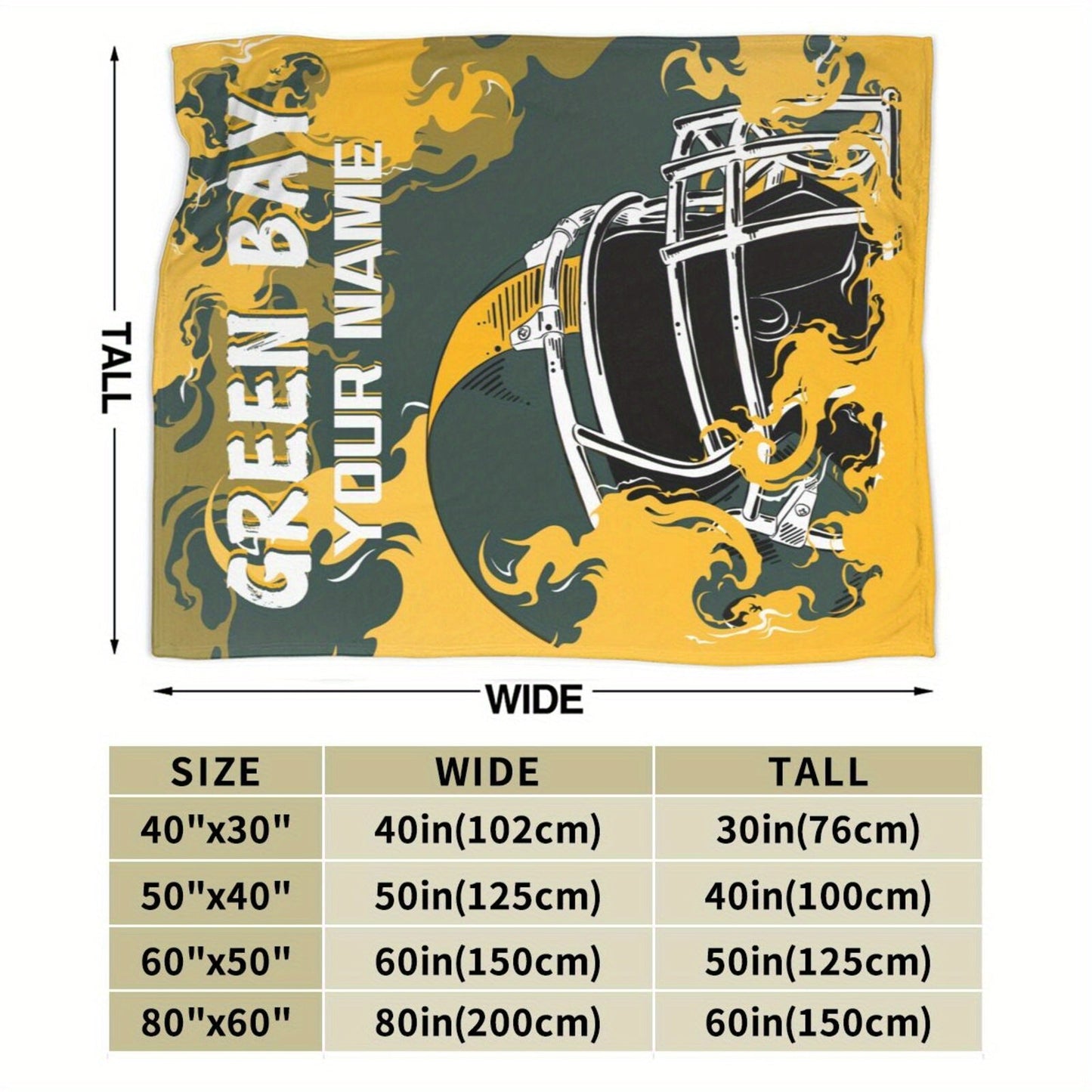 Personalized Custom Green Bay Football Flannel Blanket - A Perfect Gift for Fans & Sports Enthusiasts, Ideal for Adding a Touch of Team Spirit to Your Sofa or Bed