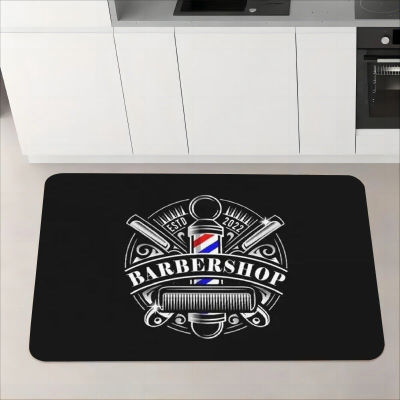 Fluffy and Highly Absorbent Flannel Door Mat featuring Vibrant Neon Barber Shop Design - Slip-Resistant, Ideal for Adding a Stylish Touch to Living Room, Bedroom, and Entryway Décor