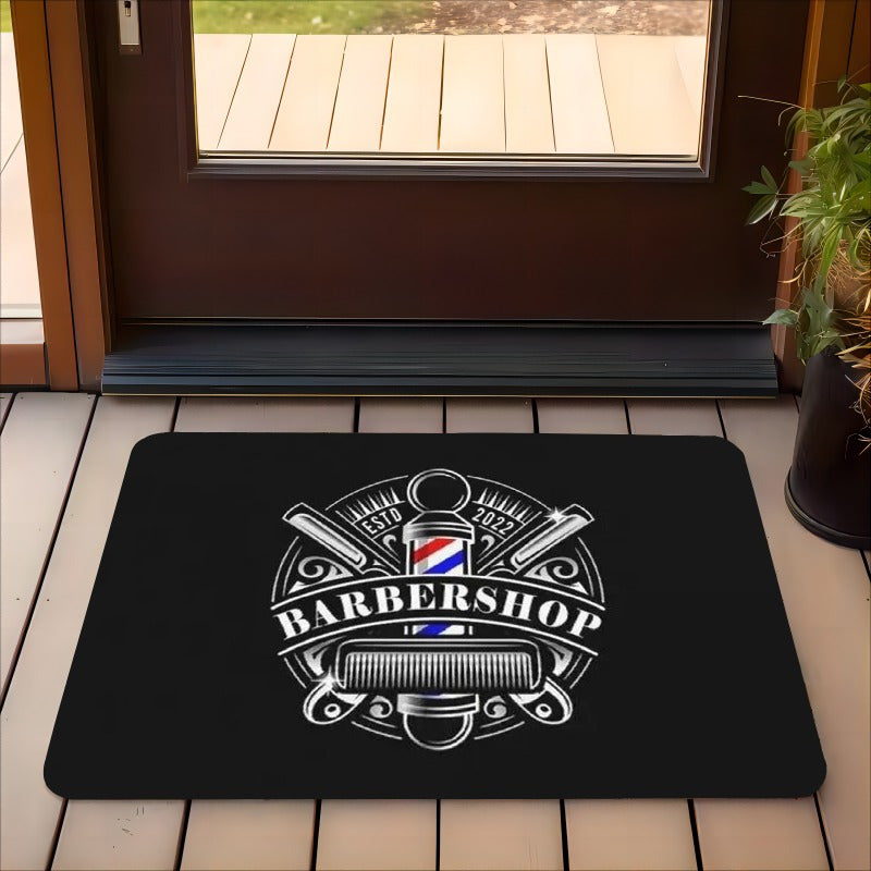 Fluffy and Highly Absorbent Flannel Door Mat featuring Vibrant Neon Barber Shop Design - Slip-Resistant, Ideal for Adding a Stylish Touch to Living Room, Bedroom, and Entryway Décor