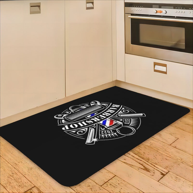 Fluffy and Highly Absorbent Flannel Door Mat featuring Vibrant Neon Barber Shop Design - Slip-Resistant, Ideal for Adding a Stylish Touch to Living Room, Bedroom, and Entryway Décor