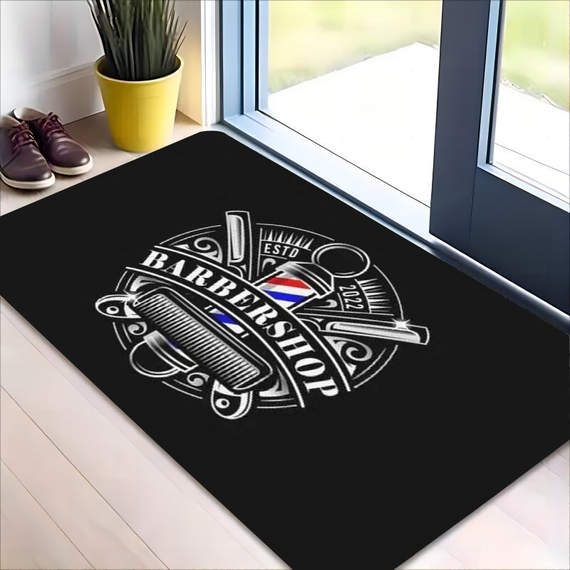 Fluffy and Highly Absorbent Flannel Door Mat featuring Vibrant Neon Barber Shop Design - Slip-Resistant, Ideal for Adding a Stylish Touch to Living Room, Bedroom, and Entryway Décor