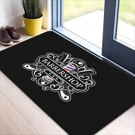 Hand Wash Only Barbershop Neon Sign Vintage Razor Letter Print Flannel Doormat: Soft, Absorbent, Non-Slip Polyester Welcome Mat for Living Room, Bedroom, Bedside, Sofa, Entryway