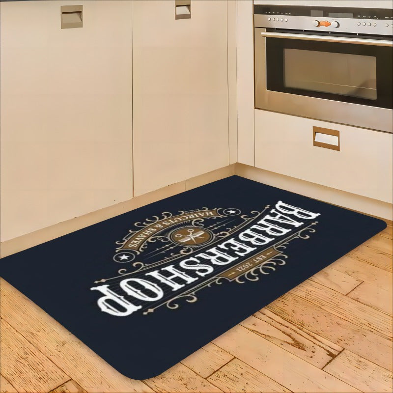 Yumshoq va so‘ruvchi Vintage Barbershop Print Flannel Doormat, Yashash xonasi, Yotoqxona, Yotoq yonida, Divan va Kirish joyi uchun mukammal - Qo‘lda yuvish uchun, sirpanmaydigan uy dekorati gilami