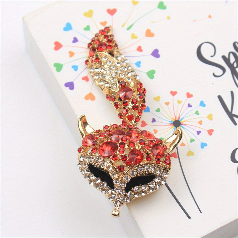 Chic Fox Enamel and Rhinestone Brooch - A Stylish Vintage Accessory for Sweaters, Coats, and Cardigans