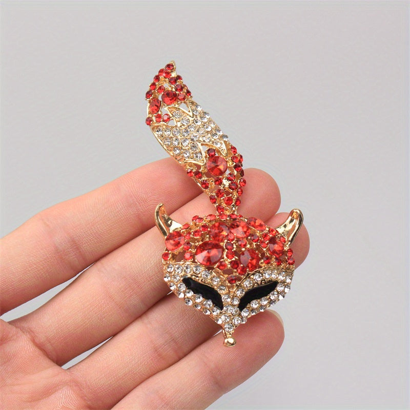 Chic Fox Enamel and Rhinestone Brooch - A Stylish Vintage Accessory for Sweaters, Coats, and Cardigans